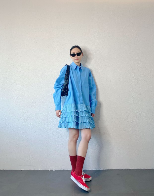 Blue Ruffle Shirt Dress #250225